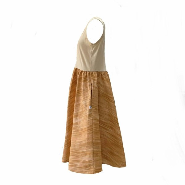 Frock Tales Paradis Midi Sleeveless Dress in Sand Stripe