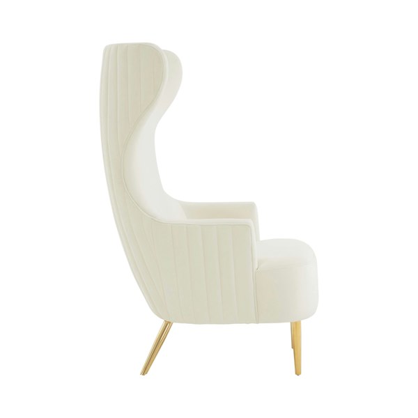 Furniture Edit Julia Cream Velvet Channel Tufted Wingback Accent Occasional Chair