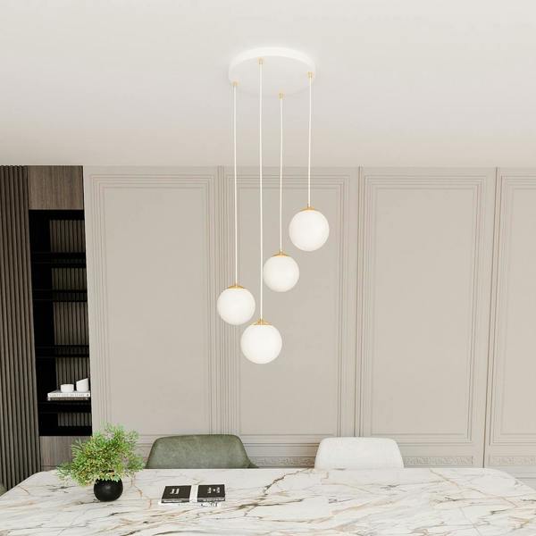 Emibig ROYAL Pendant lamp 4 x E14 White, Gold with White Shade