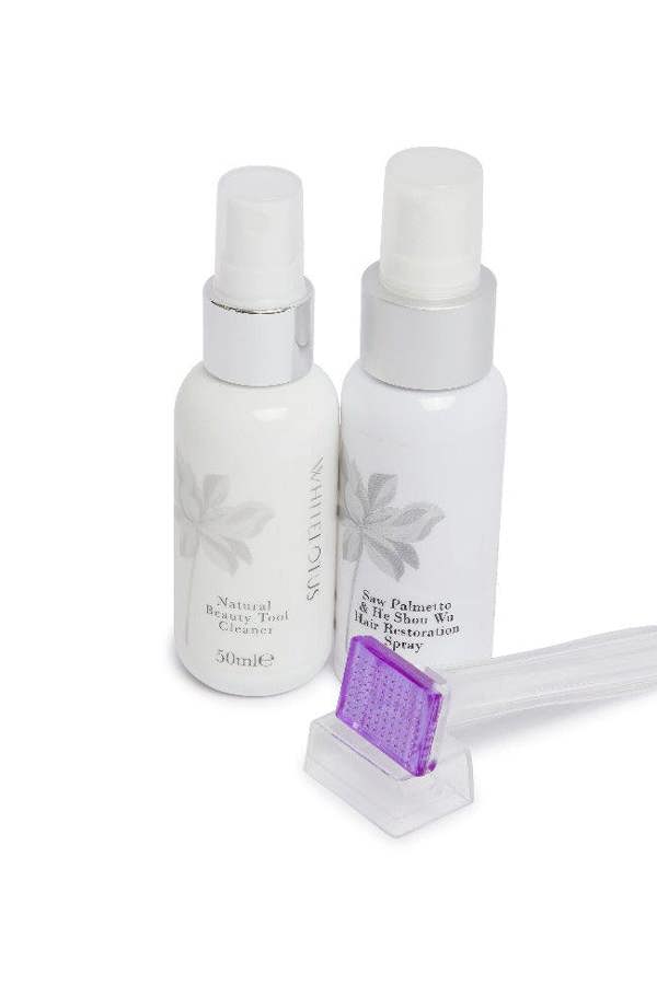 White Lotus Beauty Hair Loss Skin Needling Kit with Derma Stamp, Hair Thickening Spray, Saw Palmetto and He Shou Wu 