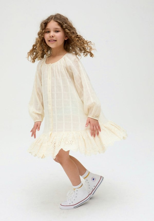 Kids Olivia Button Down Embroidered cotton Dress In Cream - image 2