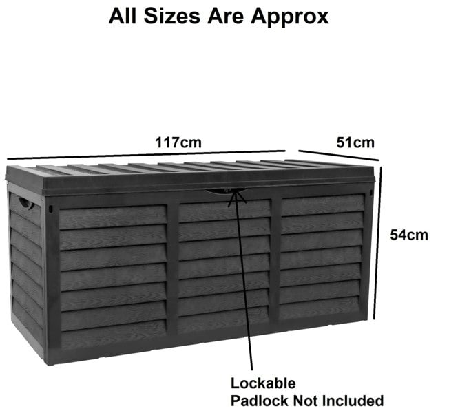 Gr8 Garden Black 320L Plastic Storage Box Garden Outdoor Shed Utility Cushion Chest Truck