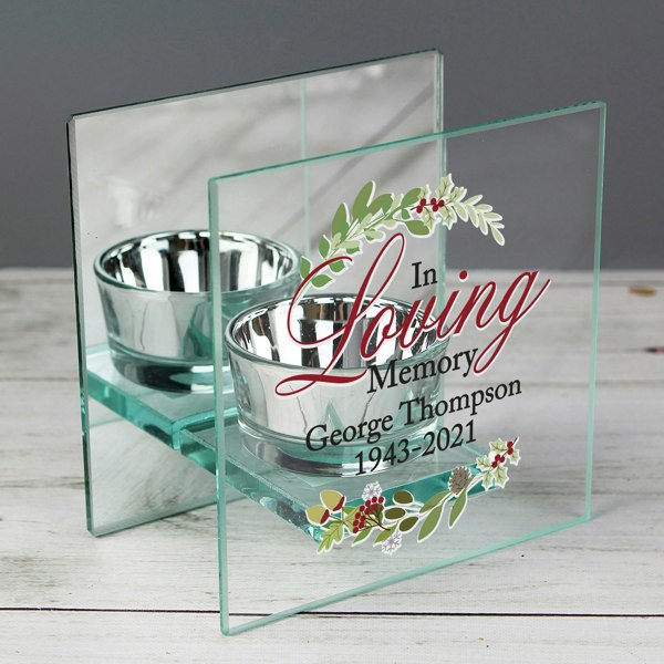 Personalised Memento Company Personalised In Loving Memory Christmas Mirrored Glass Tea Light Candle Holder