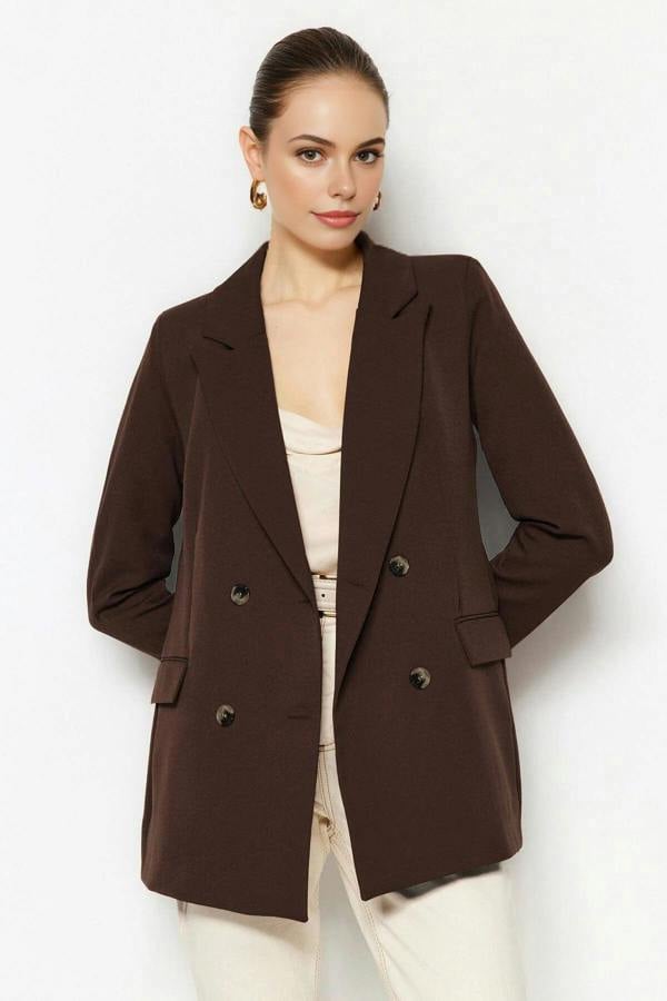 WOVCOR Oversize Lined Double-Breasted Woven Blazer Jacket