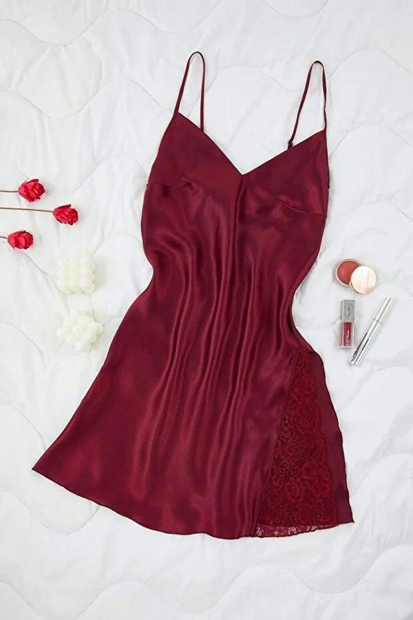 WOVCOR Satin Nightdress with Slit Detail