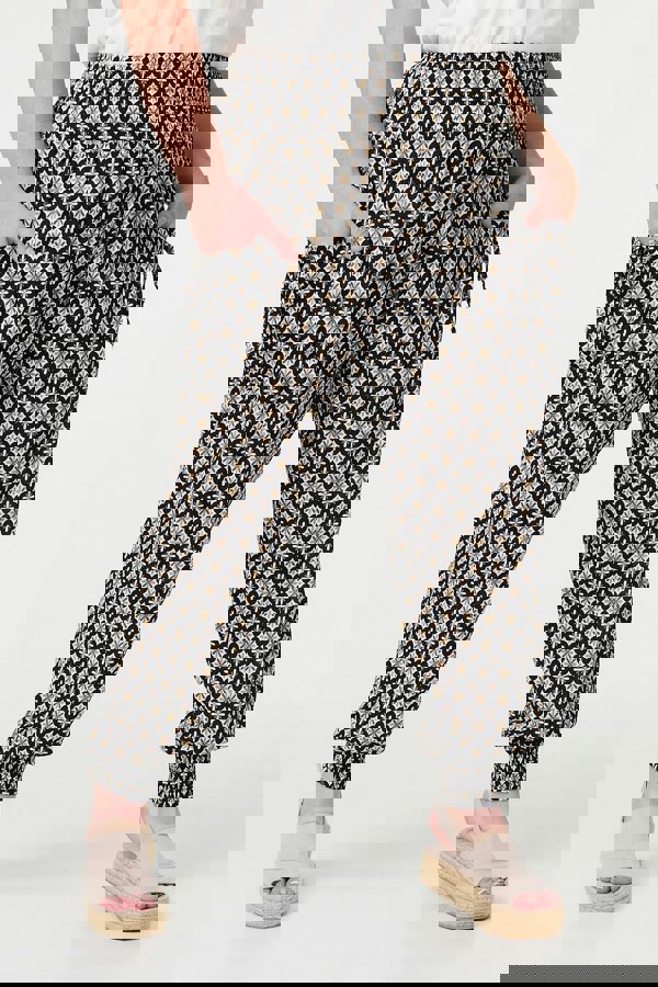 Black | Mosaic Print Shirred Harem Pants