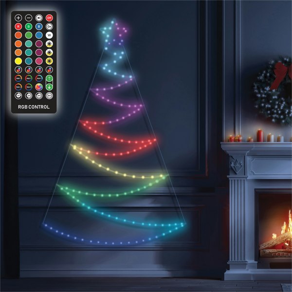 Xmas Haus Pre-Lit RGB Flat Christmas Tree Silhouette Plastic Frame, App or Hand Held Remote Controlled 1.3m
