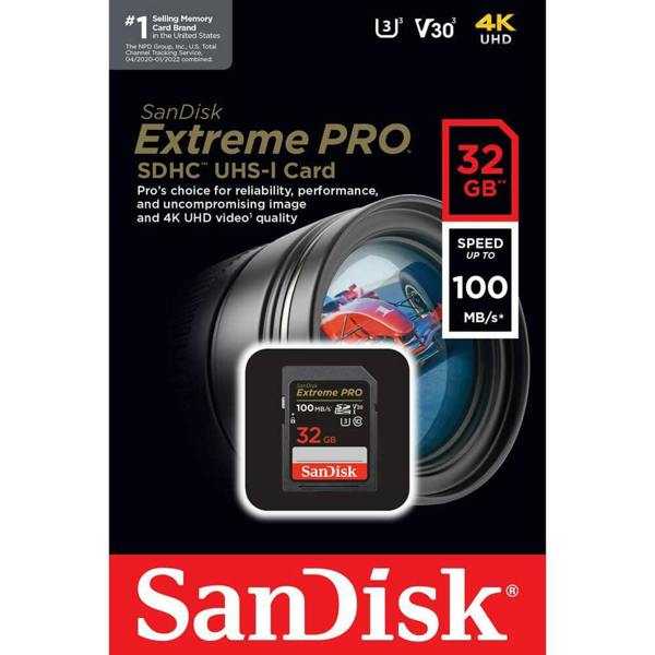 SanDisk Extreme PRO SDHC card 100MBs UHSI U3 V30 32GB