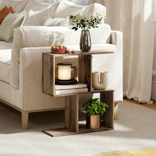 Wyld Haus Tolezi Wooden Oak Narrow S Shaped Side Table With 3 Tier Storage