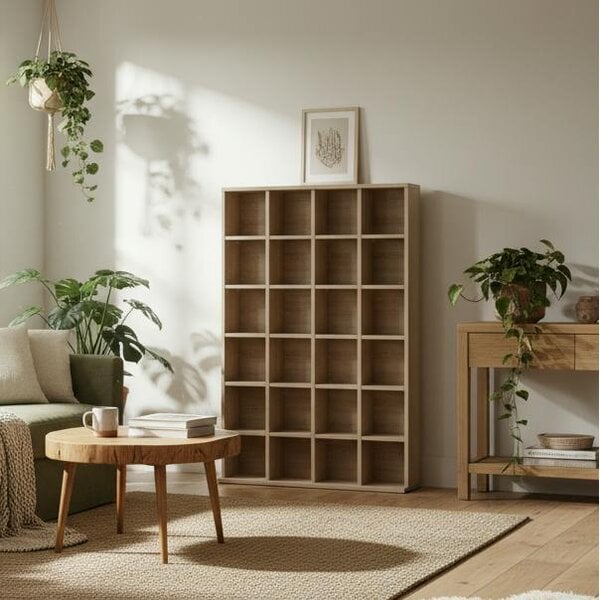 Wyld Haus Sifato Wood Natural Finish Adjustable CD Storage Cabinet 89 x 130.5 cm