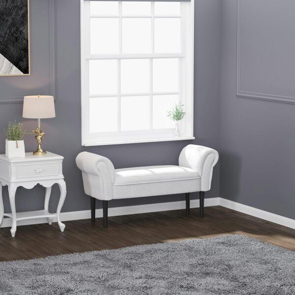 Wyld Haus Rosomi  Cream Upholstered Mid Century Entryway Bench With Armrests And Wooden Legs