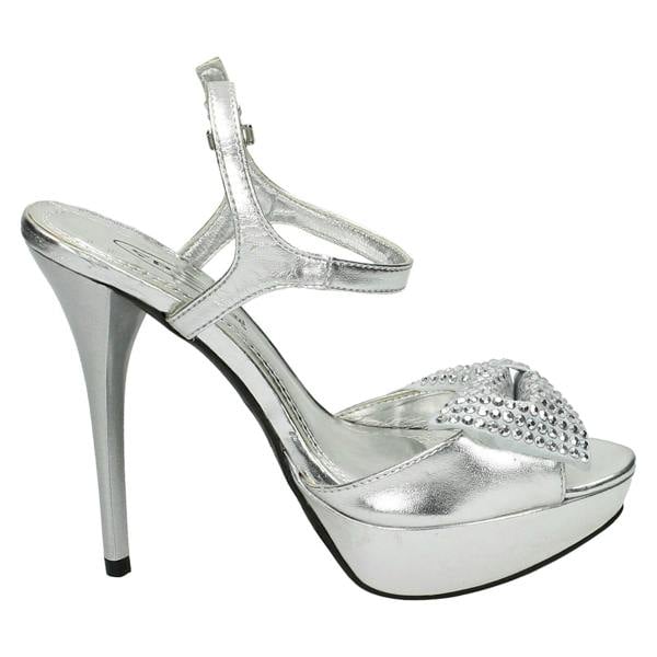 Spot On Ladies Spot On Platform High Heels With Diamante Bow