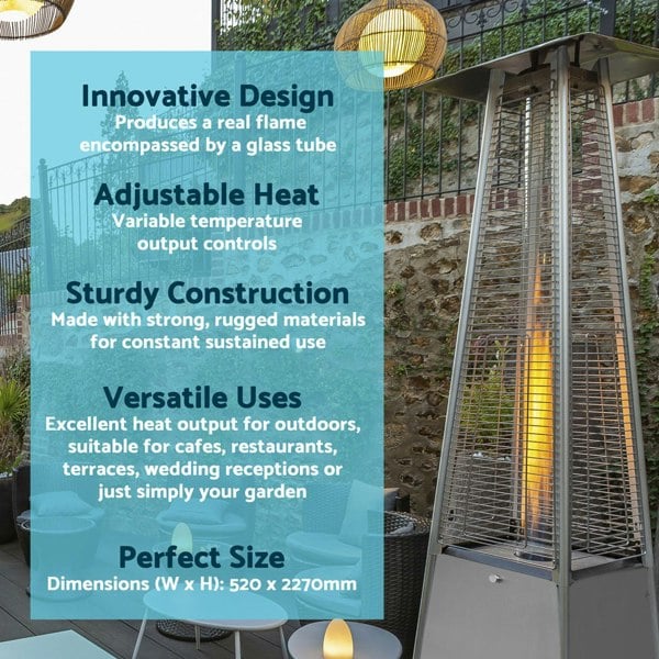 13kW Steel Propane Gas Pyramid Tower Patio Heater - Outdoor Garden Dining Set - LoopsDirect