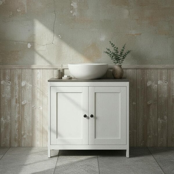 Wyld Haus Narile Antique White Under Sink Vanity Storage Cabinet With Double Doors And Adjustable Shelving