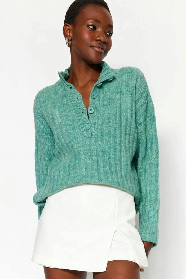 Hoxton Gal Oversized Soft-Textured High Neck Knit Top