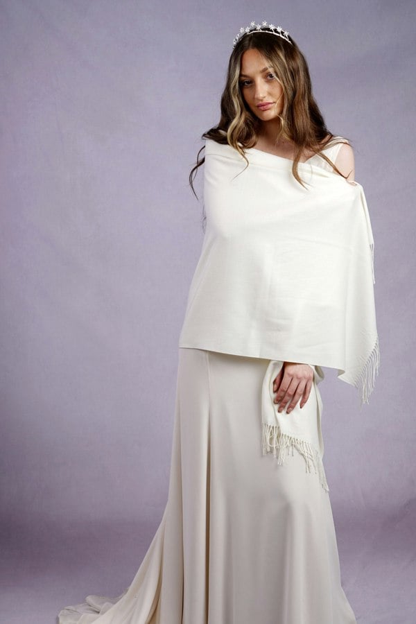 Antonia York Cream Pashmina | Drew Super Soft Large Special Occasion Wrap with Tassels