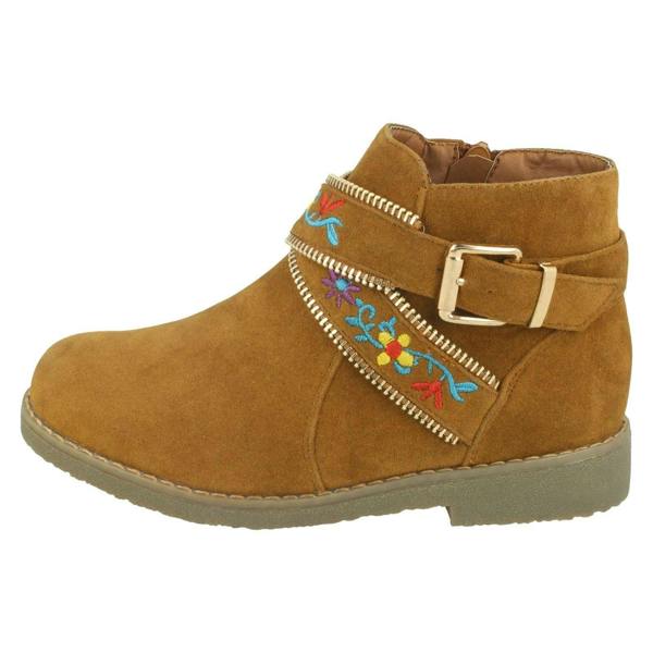 Spot On Girls Spot On Ankle Boots With Embroidered Flowers H5072