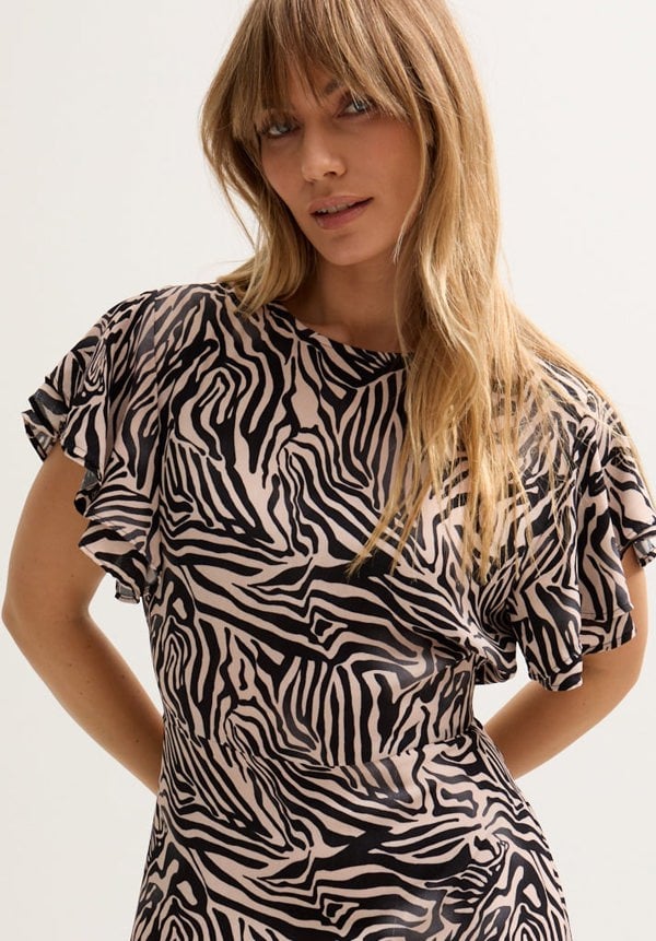 Zelda Tiered Zebra Print Maxi Dress In Multi