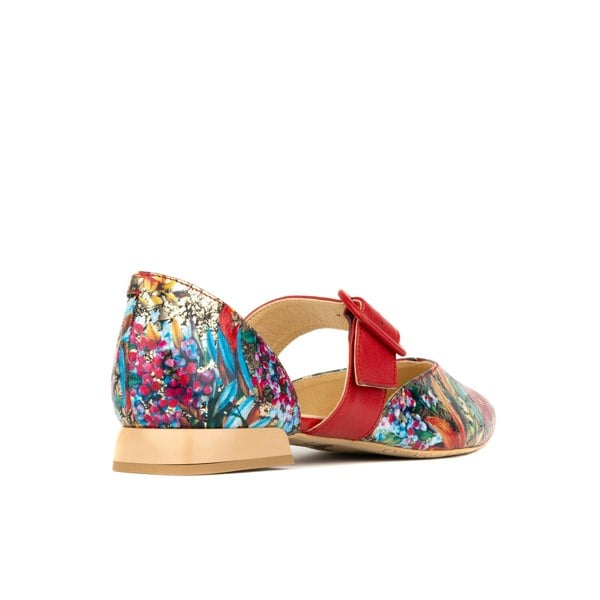 Embassy London Lush - Red & Floral - Women's leather pointed ballet pump with buckle strap