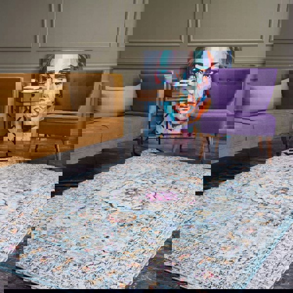 Living Room Rug Vintage Medallion Design in Multicolour