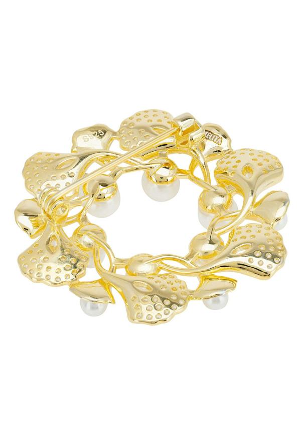 Latelita Ginkgo Leaf And Pearl Wreath Brooch Gold