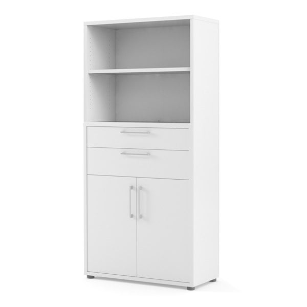 Furniture To Go Prima Bookcase 2 Shelves with 2 Drawers 2 Doors In White
