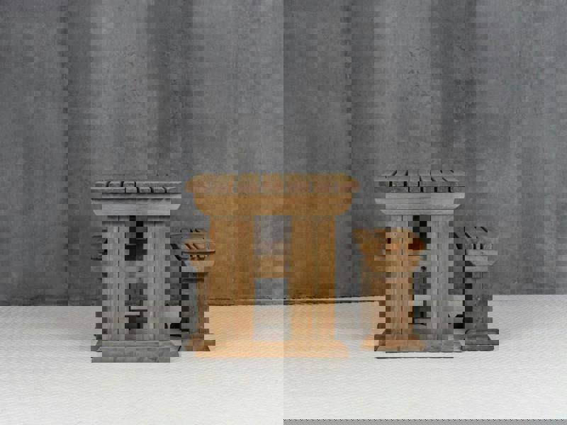 Yews Rounded Space-Saving Picnic Table and Benches Set – Rustic Finish Wooden Outdoor Dining Set for Gardens and Patios
