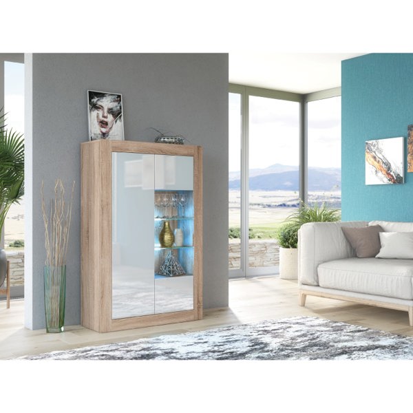 Mex Furniture Elegant 140cm Sideboard Cabinet Unit with White High Gloss Doors and Free LED