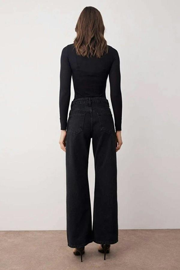 WOVCOR High Waist Stone Detailed Wide Leg Jeans