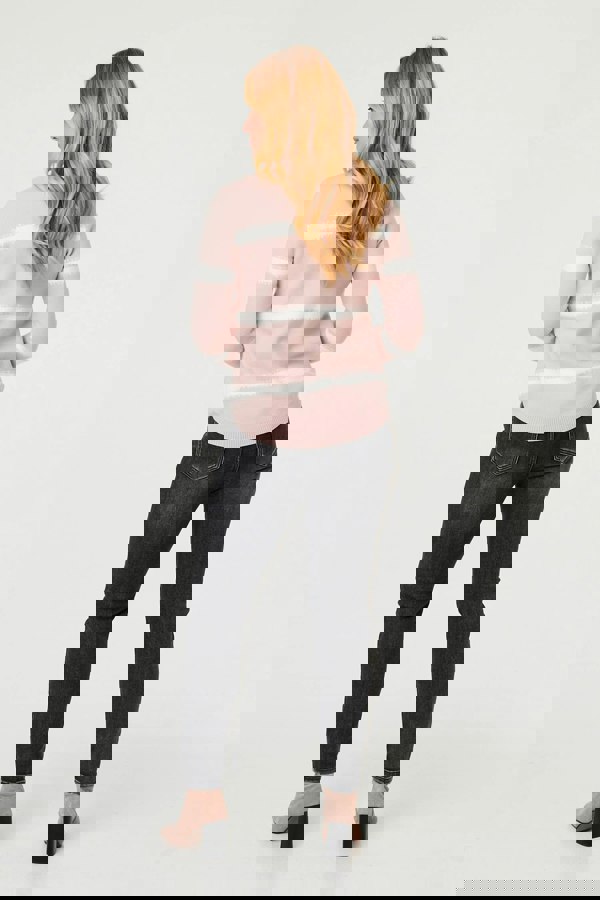 Pink | Sparkle Striped Long Sleeve Slim Jumper
