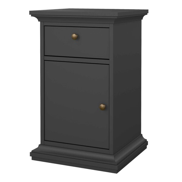 Wyld Haus Osaka Farmhouse Dark Grey Wooden Bedside Table 1 Door 1 Drawer