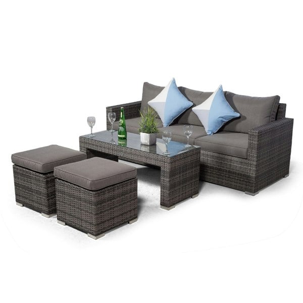 Giardino Sydney Rattan 3 Seater Sofa Set with Coffee Table and 2 Stools