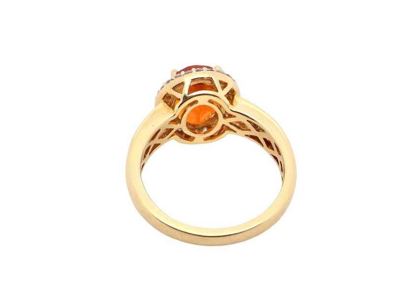 Fire Opal and Diamond Cluster Ring back view