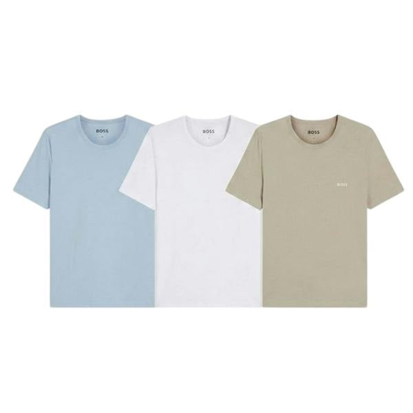 Boss Mens Embroidered Logo T-Shirt (Pack of 3) - White/Blue/Brown - 