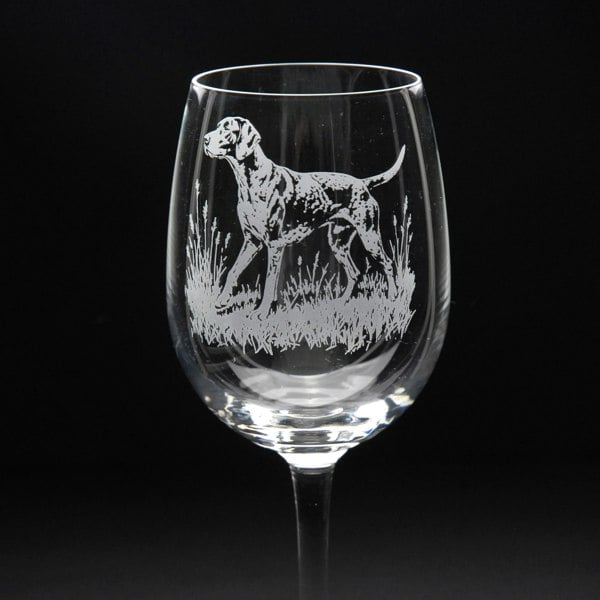 Glyptic Glass Art English Pointer Dog Crystal Wine Glass - Hand Etched/Engraved Gift
