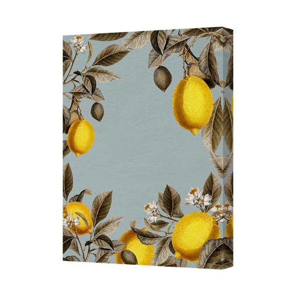 Benjamin Tate Design Lemon Branches Canvas Art Print With Blue Background
