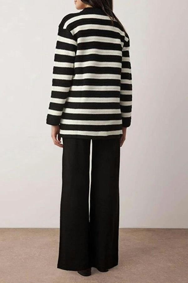 WOVCOR 2-Piece Openwork Striped Knit Top and Bottom Set
