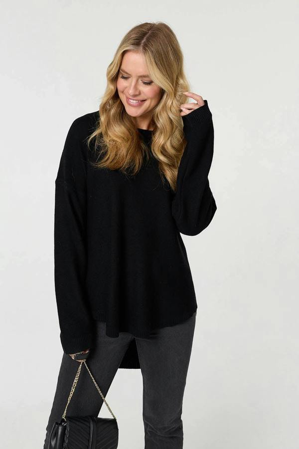 Black | Textured Batwing Long Sleeve Jumper