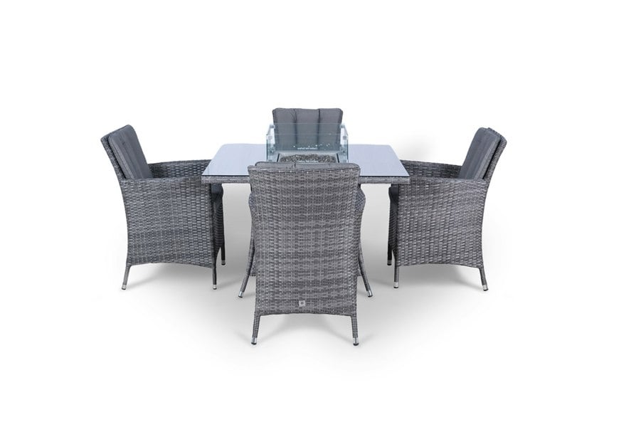 Giardino Savannah Fire Pit 4 Seater Square Rattan Dining Set