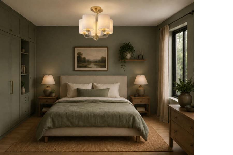 COSYLYTE Winston 5 Light Faux Linen Drum Shade Ceiling Light