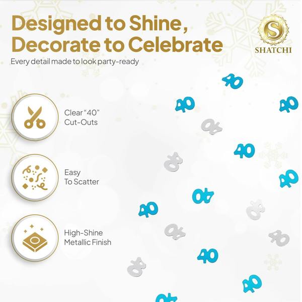 40th Birthday Blue & Silver Metallic Confetti Table Decoration Pack, Foil Finish image 4