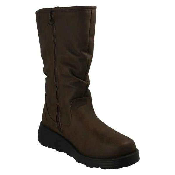 Spot On Ladies Spot On Fur Lined Zip Up Wide Fit Wedge Heel Mid Calf Boots F4466