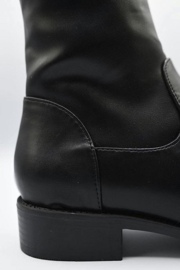 Abbey Tie Detail Low Heel Knee High Boots - Black