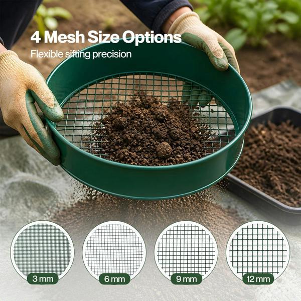 Lambu Garden Sieve Soil Sifter Set Metal 4 Mesh Inserts Shovel Hoe for Pots Green
