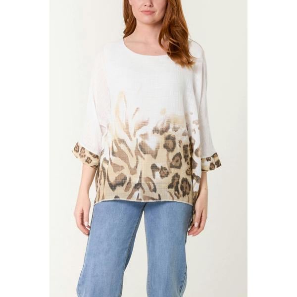 Blue Vanilla Animal Print Detail Short Sleeve Top