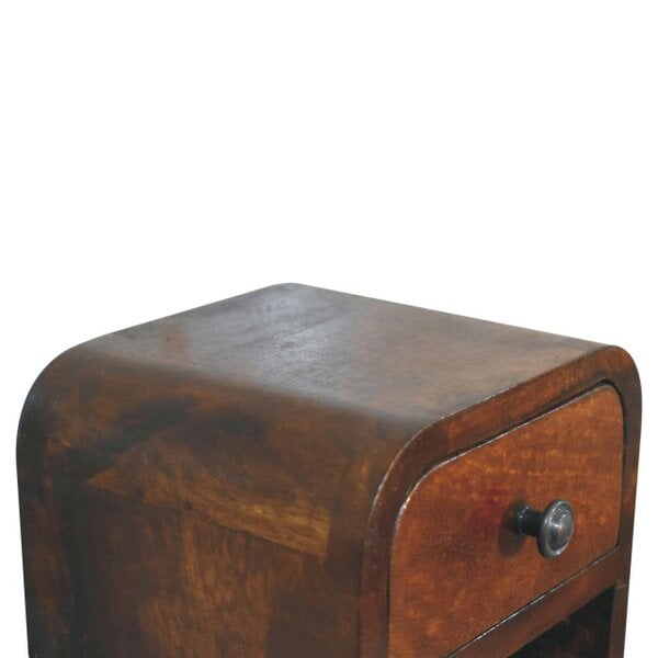 Wyld Haus Cagliari Small Mini Curved Chestnut Bedside Table with Open Slot