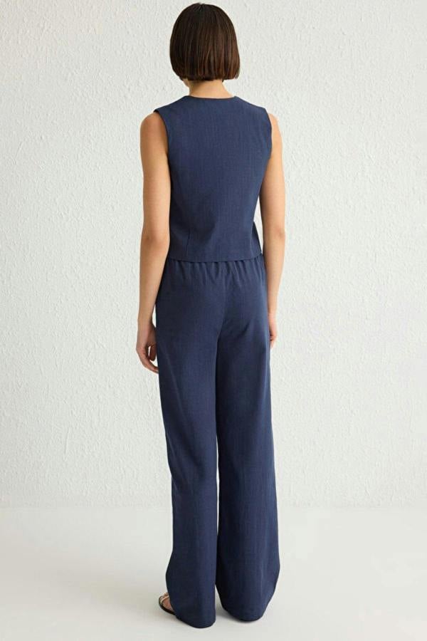 WOVCOR 2-Piece Tie-Front Linen-Look Blouse & Wide Leg Woven Pants Set