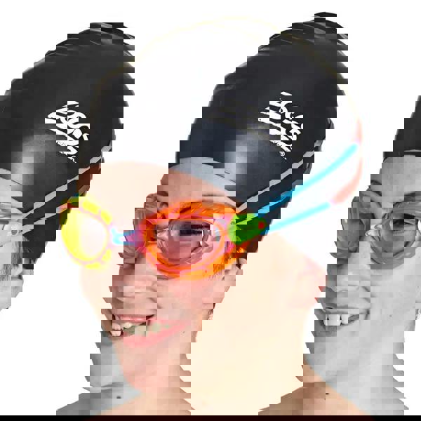 Zoggs Junior Predator goggle set with black silicone and vibrant accents