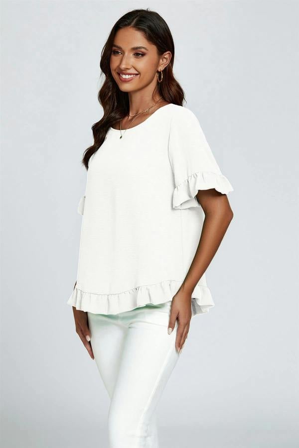 FS Collection Frill Detail Short Sleeves Top In White