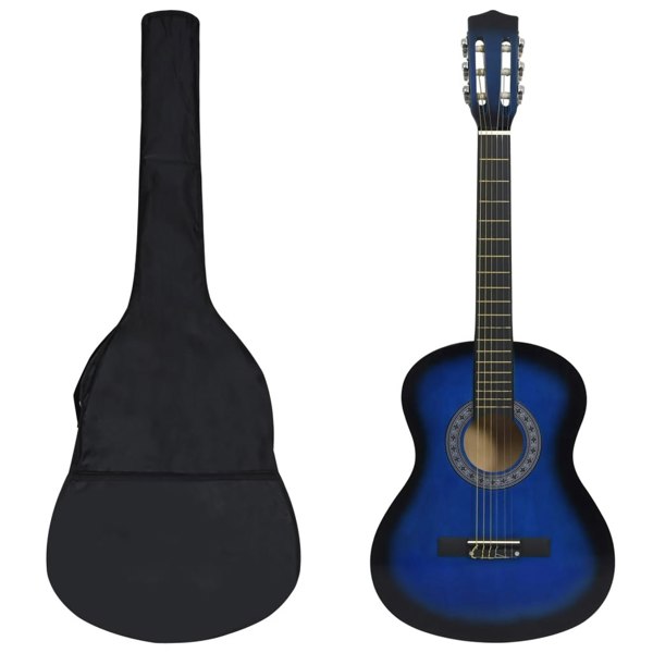 Berkfield 8 Piece Classical Guitar Kid Beginner Set Blue 3/4 36"